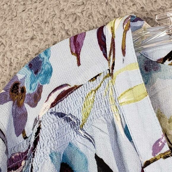 J Jill Shirt Top Women’s Plus Size 2X Blue Floral Button Up Long Sleeve Rayon - Picture 4 of 10